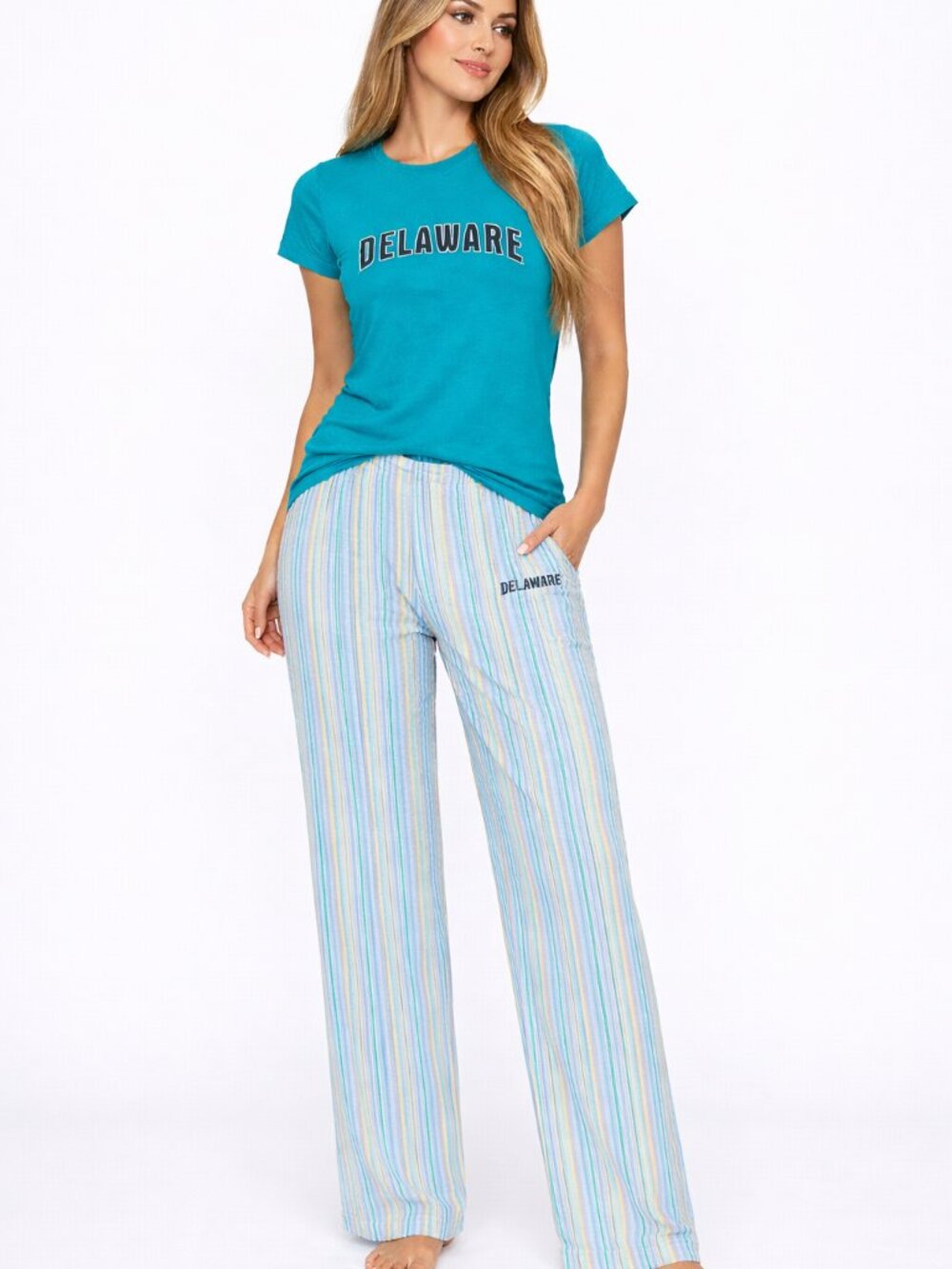 U-TRAU Turquoise Multi Delaware PJ Set Colorful Coord Gift Spring Striped Travel